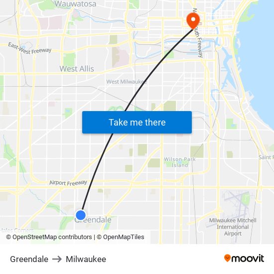 Greendale to Milwaukee map