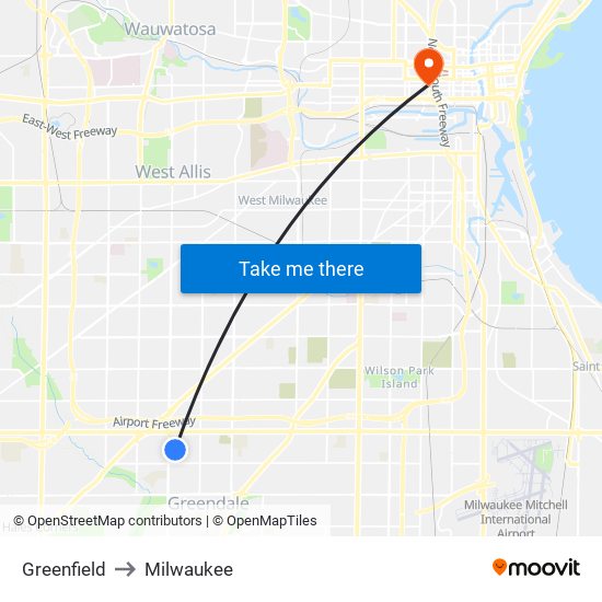 Greenfield to Milwaukee map