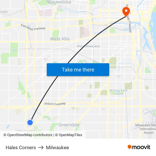 Hales Corners to Milwaukee map