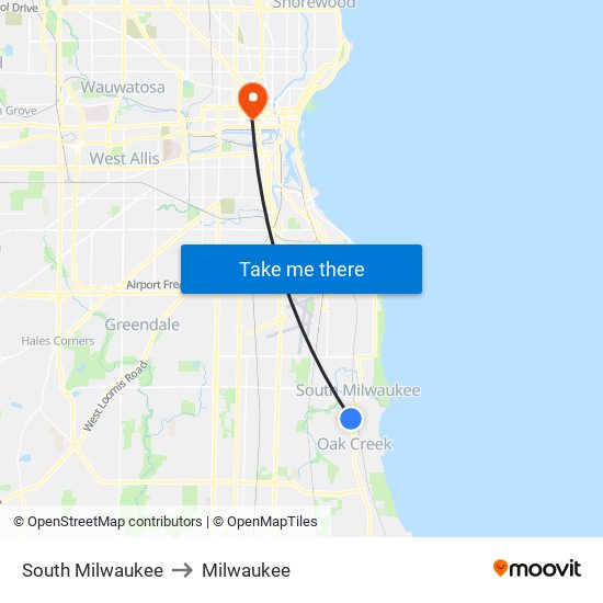South Milwaukee to Milwaukee map