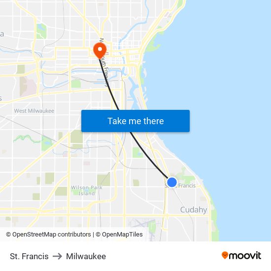 St. Francis to Milwaukee map