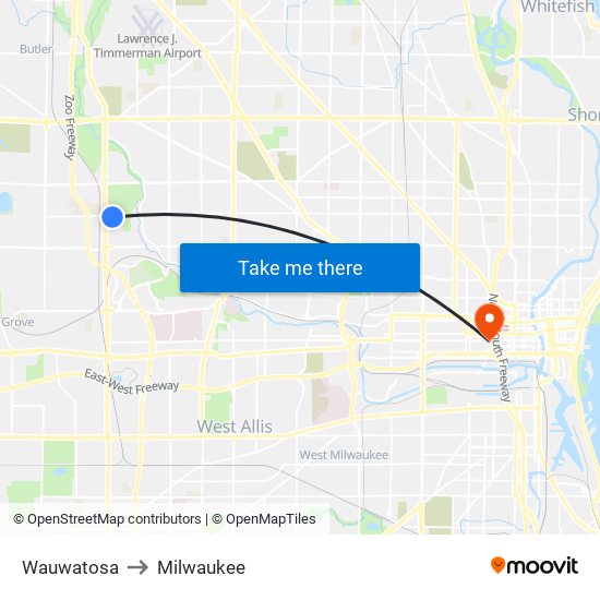 Wauwatosa to Milwaukee map