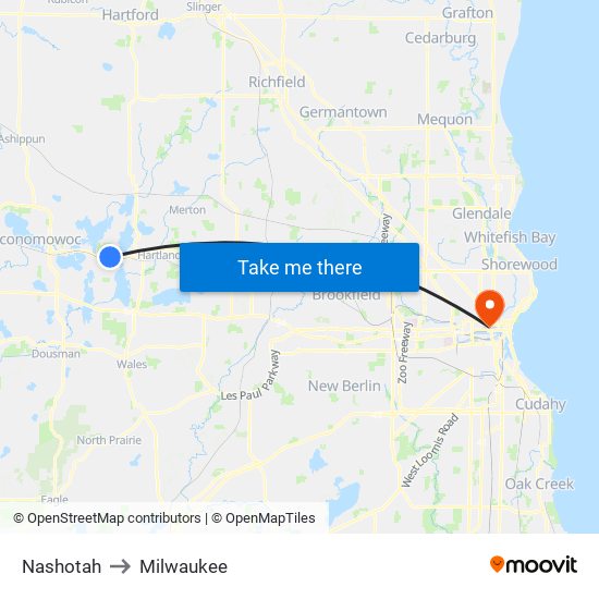 Nashotah to Milwaukee map
