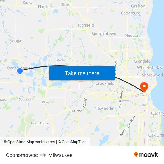 Oconomowoc to Milwaukee map