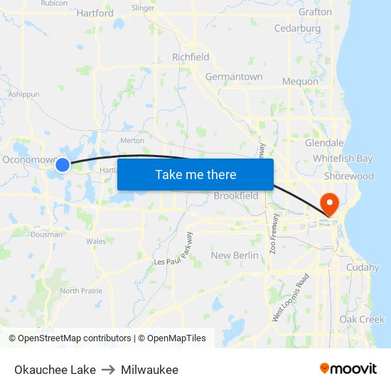 Okauchee Lake to Milwaukee map