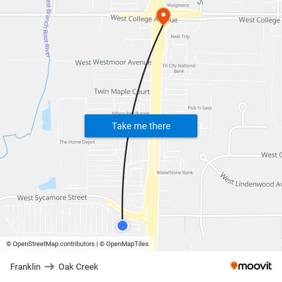 Franklin to Oak Creek map