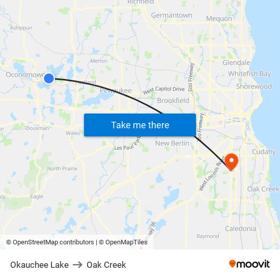 Okauchee Lake to Oak Creek map