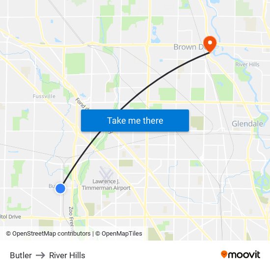 Butler to River Hills map