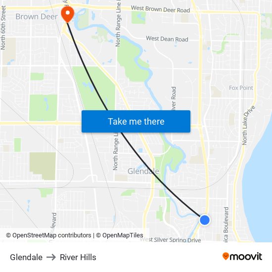 Glendale to River Hills map