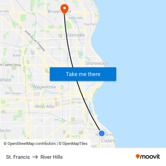 St. Francis to River Hills map