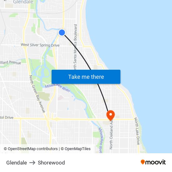 Glendale to Shorewood map