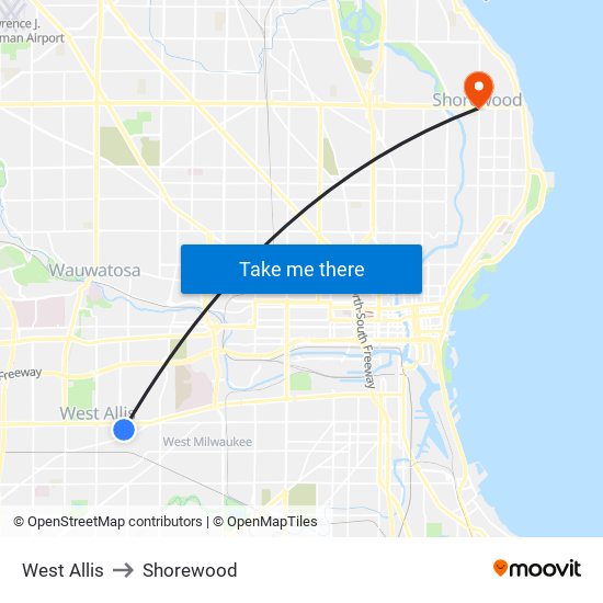 West Allis to Shorewood map