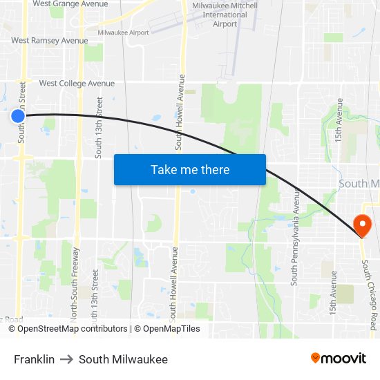 Franklin to South Milwaukee map