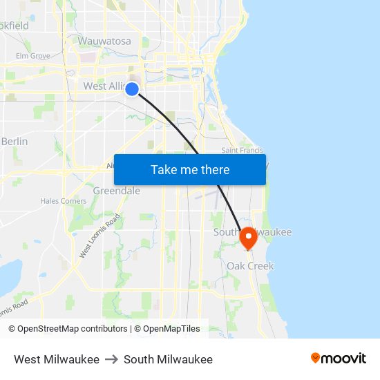 West Milwaukee to South Milwaukee map
