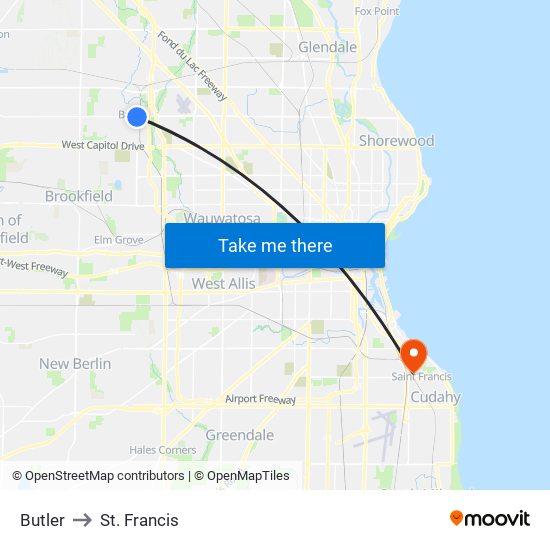 Butler to St. Francis map