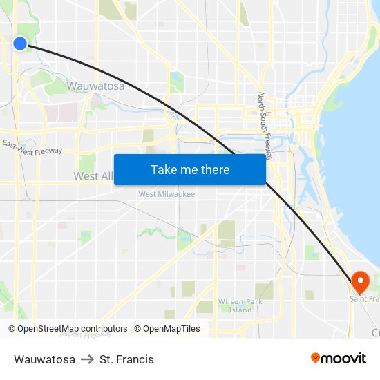 Wauwatosa to St. Francis map