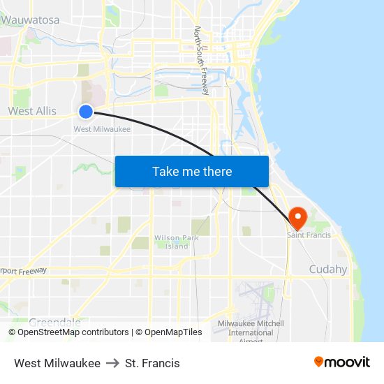 West Milwaukee to St. Francis map