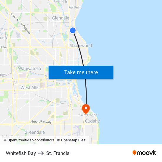 Whitefish Bay to St. Francis map