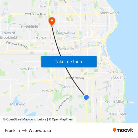 Franklin to Wauwatosa map