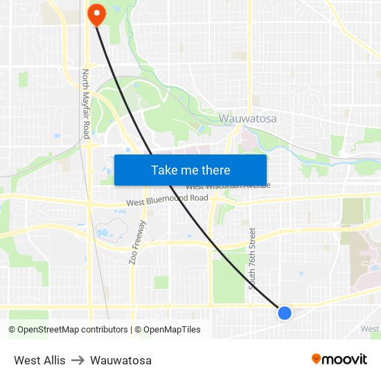 West Allis to Wauwatosa map