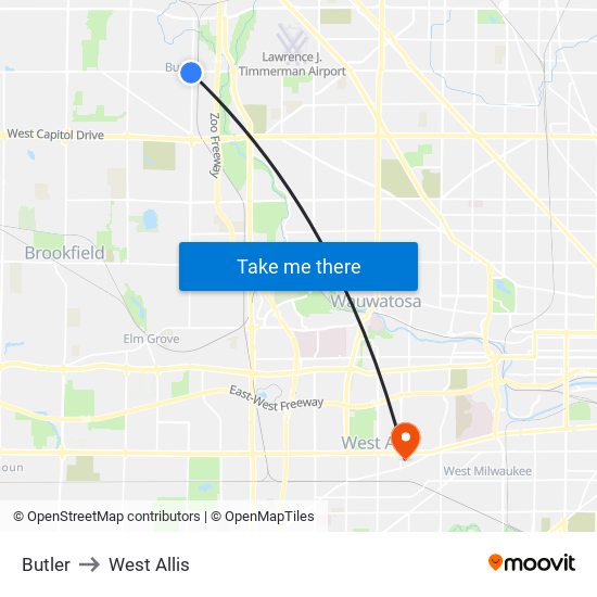 Butler to West Allis map