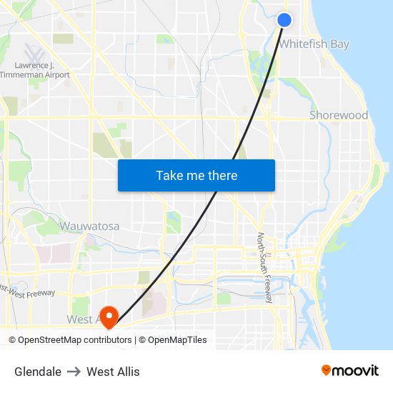 Glendale to West Allis map