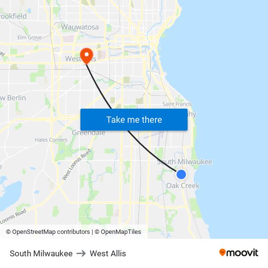 South Milwaukee to West Allis map