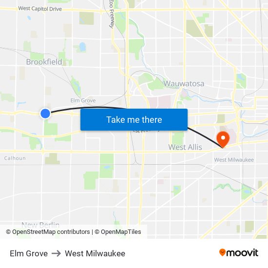 Elm Grove to West Milwaukee map