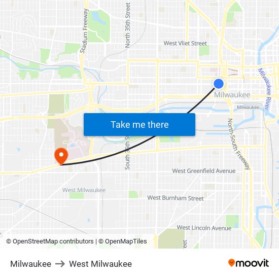 Milwaukee to West Milwaukee map