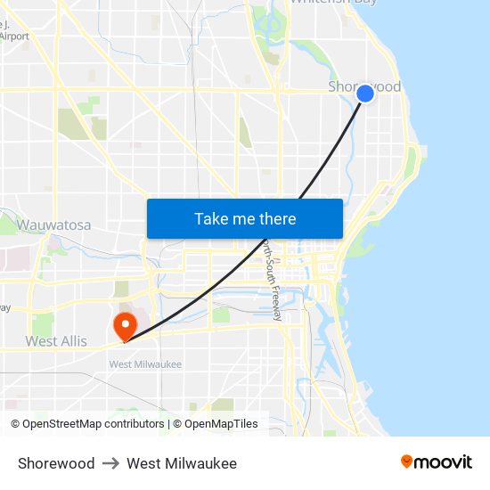 Shorewood to West Milwaukee map