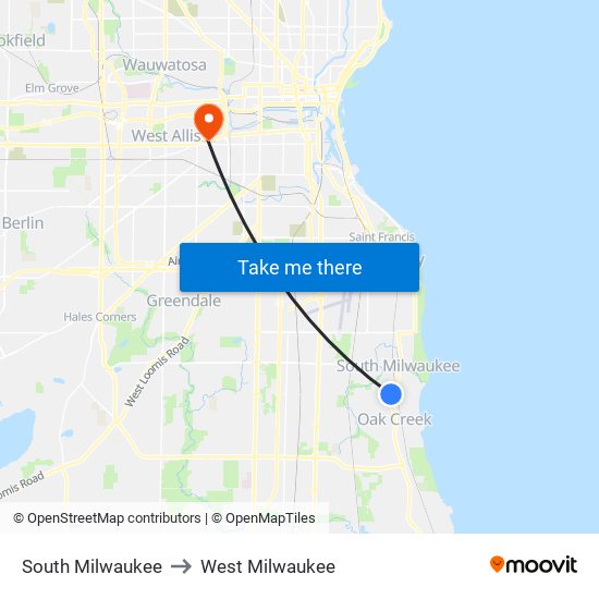 South Milwaukee to West Milwaukee map