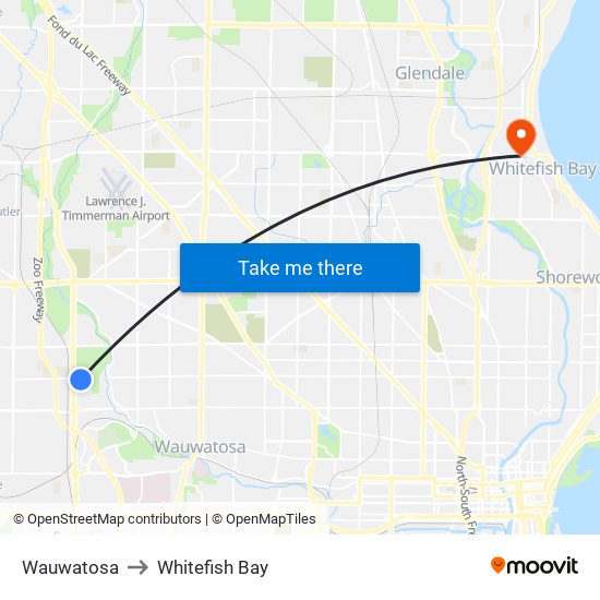 Wauwatosa to Whitefish Bay map