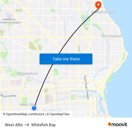 West Allis to Whitefish Bay map