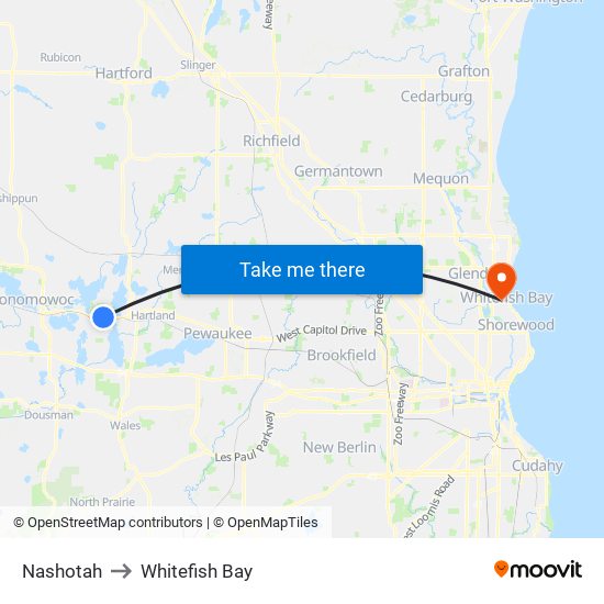 Nashotah to Whitefish Bay map