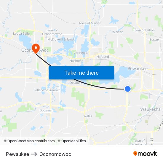 Pewaukee to Oconomowoc map