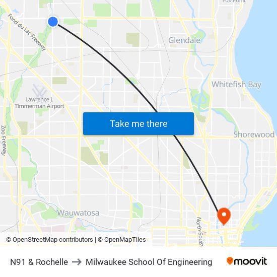 N91 & Rochelle to Milwaukee School Of Engineering map