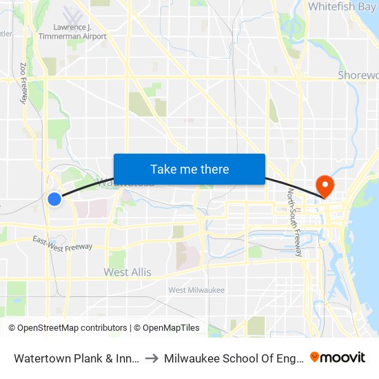 Watertown Plank & Innovation to Milwaukee School Of Engineering map