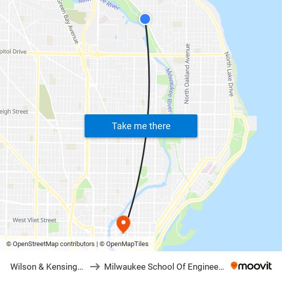 Wilson & Kensington to Milwaukee School Of Engineering map