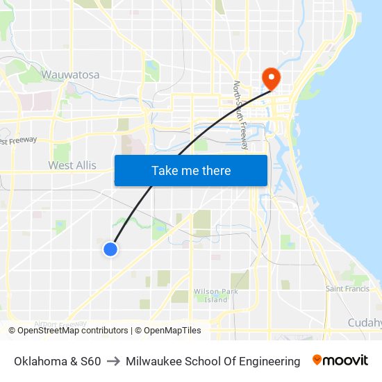 Oklahoma & S60 to Milwaukee School Of Engineering map