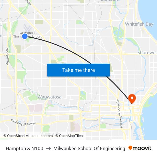Hampton & N100 to Milwaukee School Of Engineering map