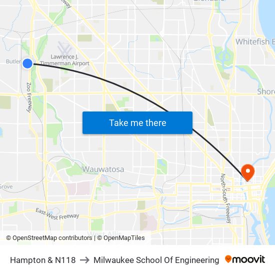 Hampton & N118 to Milwaukee School Of Engineering map