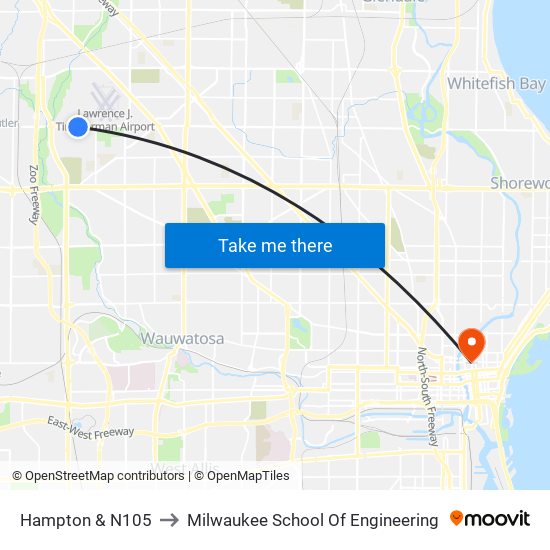 Hampton & N105 to Milwaukee School Of Engineering map