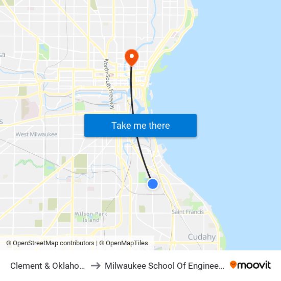 Clement & Oklahoma to Milwaukee School Of Engineering map