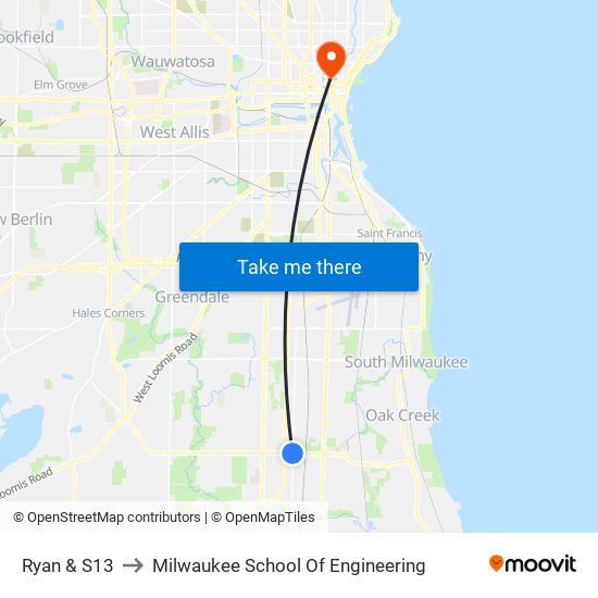 Ryan & S13 to Milwaukee School Of Engineering map