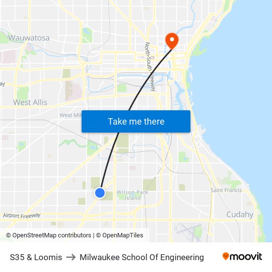 S35 & Loomis to Milwaukee School Of Engineering map