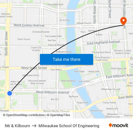 N6 & Kilbourn to Milwaukee School Of Engineering map