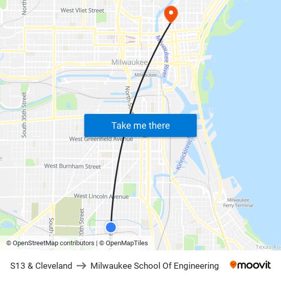 S13 & Cleveland to Milwaukee School Of Engineering map