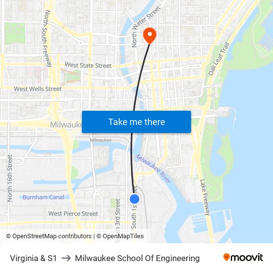 Virginia & S1 to Milwaukee School Of Engineering map