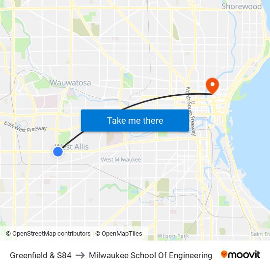 Greenfield & S84 to Milwaukee School Of Engineering map