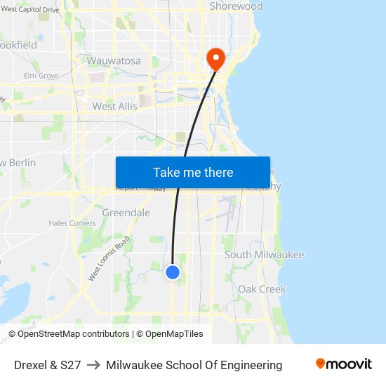 Drexel & S27 to Milwaukee School Of Engineering map